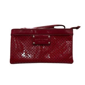 Kate Spade Red Patent Leather Zipper Clutch Wristlet Wallet